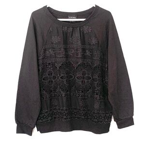 NWT Liv Los Angeles black long sleeve top, lace eyelet front Size XL